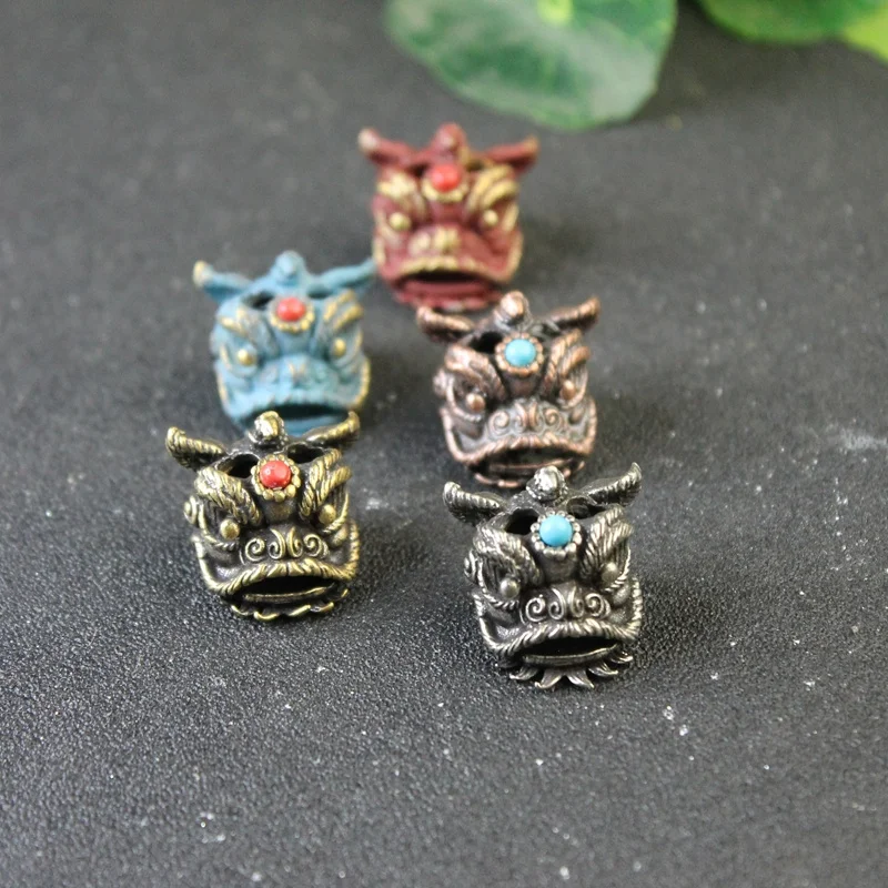 Chinese Ancient Palace Lion Head Knife Beads Vintage Brass EDC Outdoor DIY Paracord Woven Lanyard Pendants Jewelry Accessories - view 5