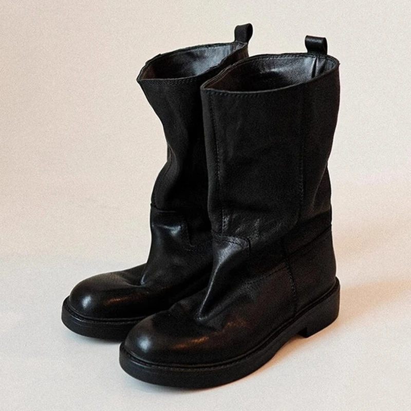 

Flats Women's Boots Fashion Mid Calf Shoes 2025 Winter Chelsea Boots New Walking Trend Gothic Gladiator Designer Ladies Boots