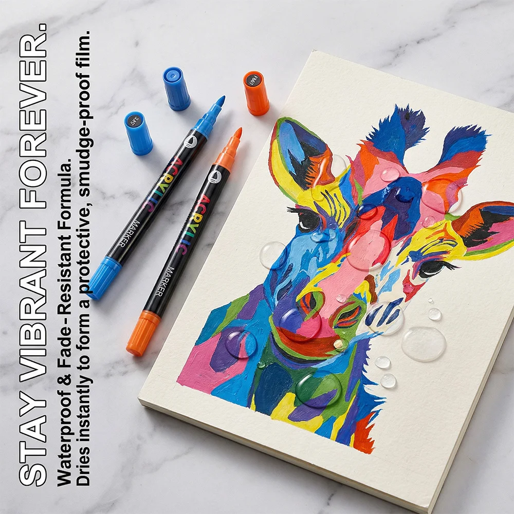 48/60/84Pcs Dual Tip Dual Colors Acrylic Markers Professional Painting DIY Graffiti Waterproof Fade-Resistant Drawing Supplies