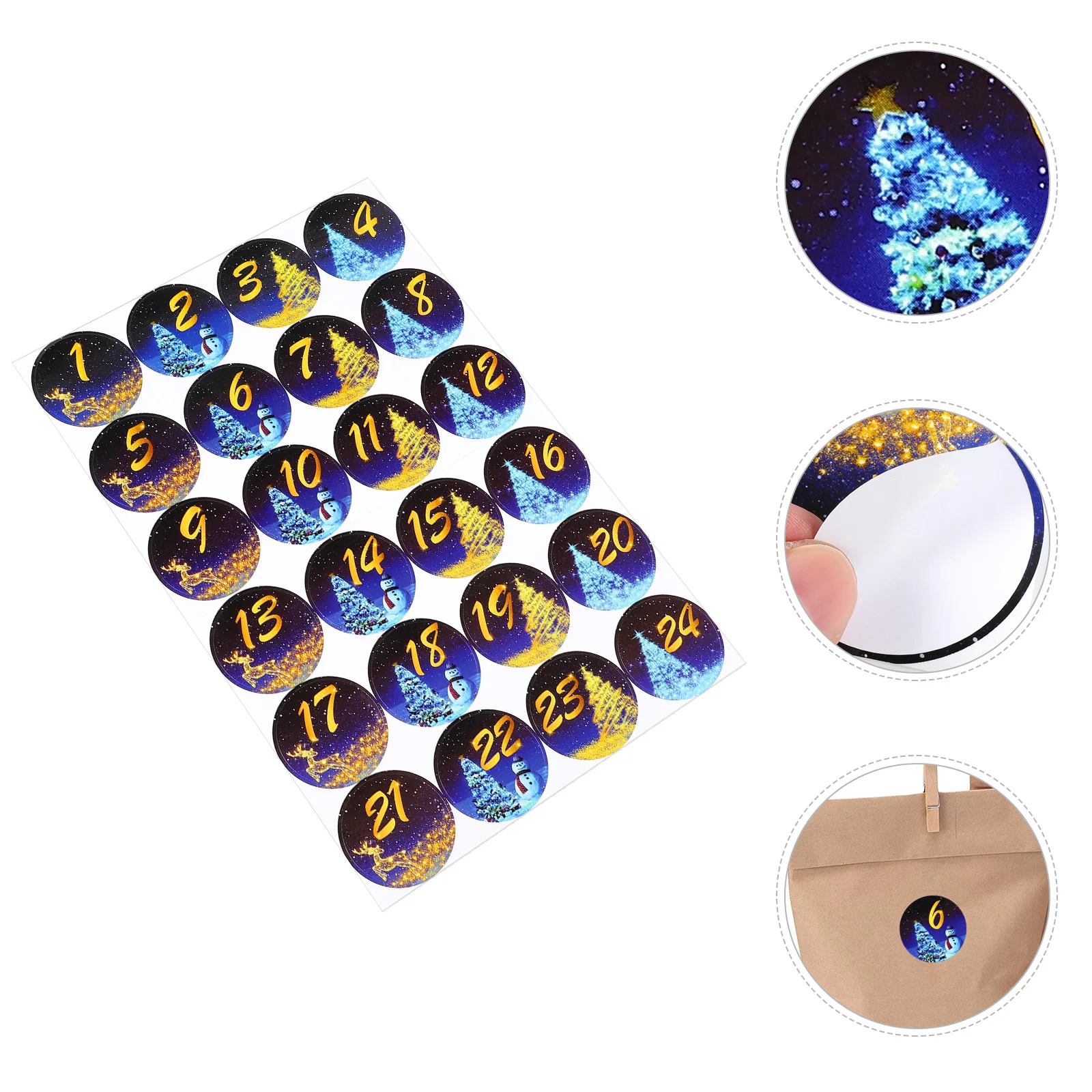 

Christmas Stickers 6 Sheets Digital Adhesive Decor Sealing Bags Round Labels Packing Paper Gift Wrapping DIY Craft Projects