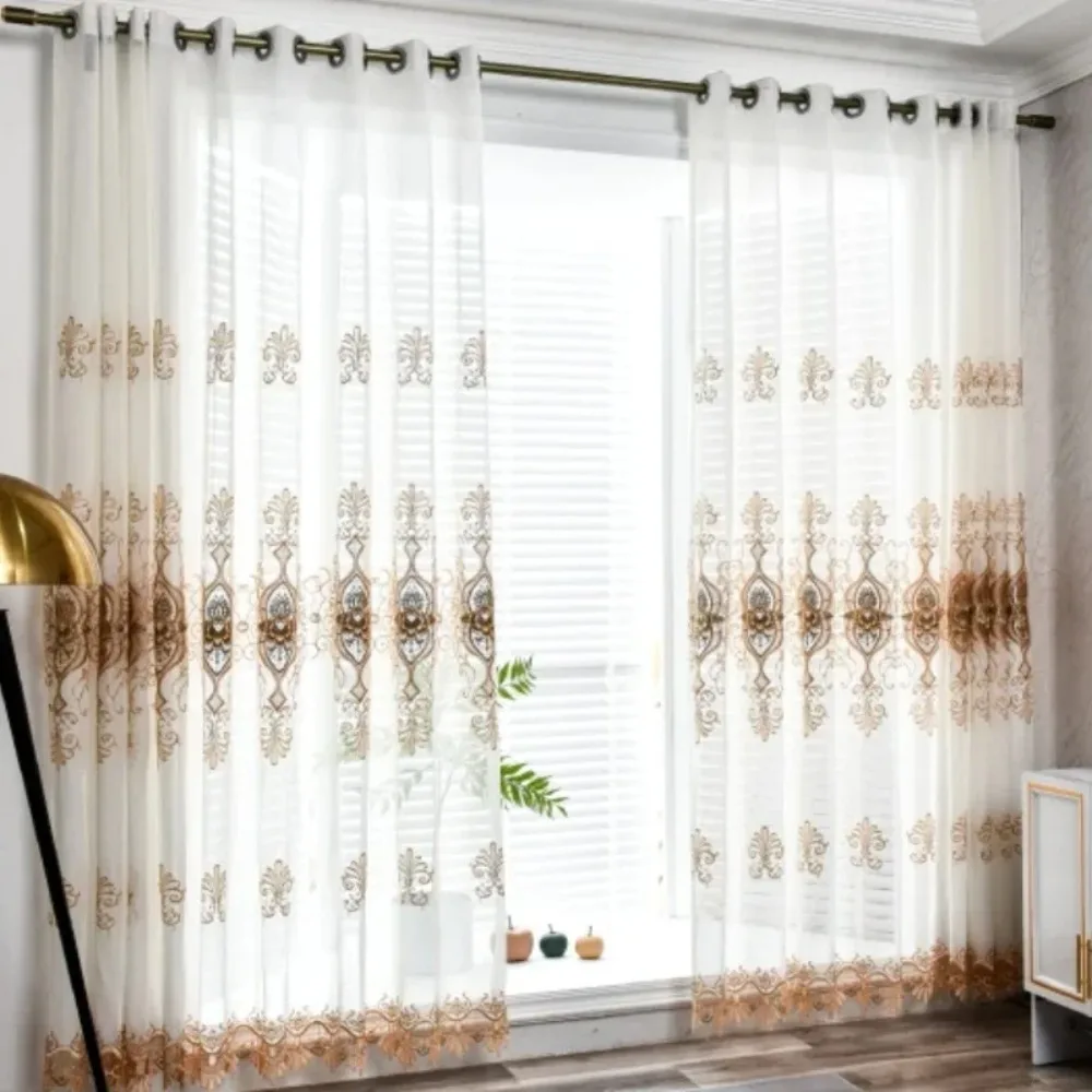 

European Style Embroidery Water Soluble Thickening Polyester Linen High Shading Curtains for Living Dining Room Bedroom
