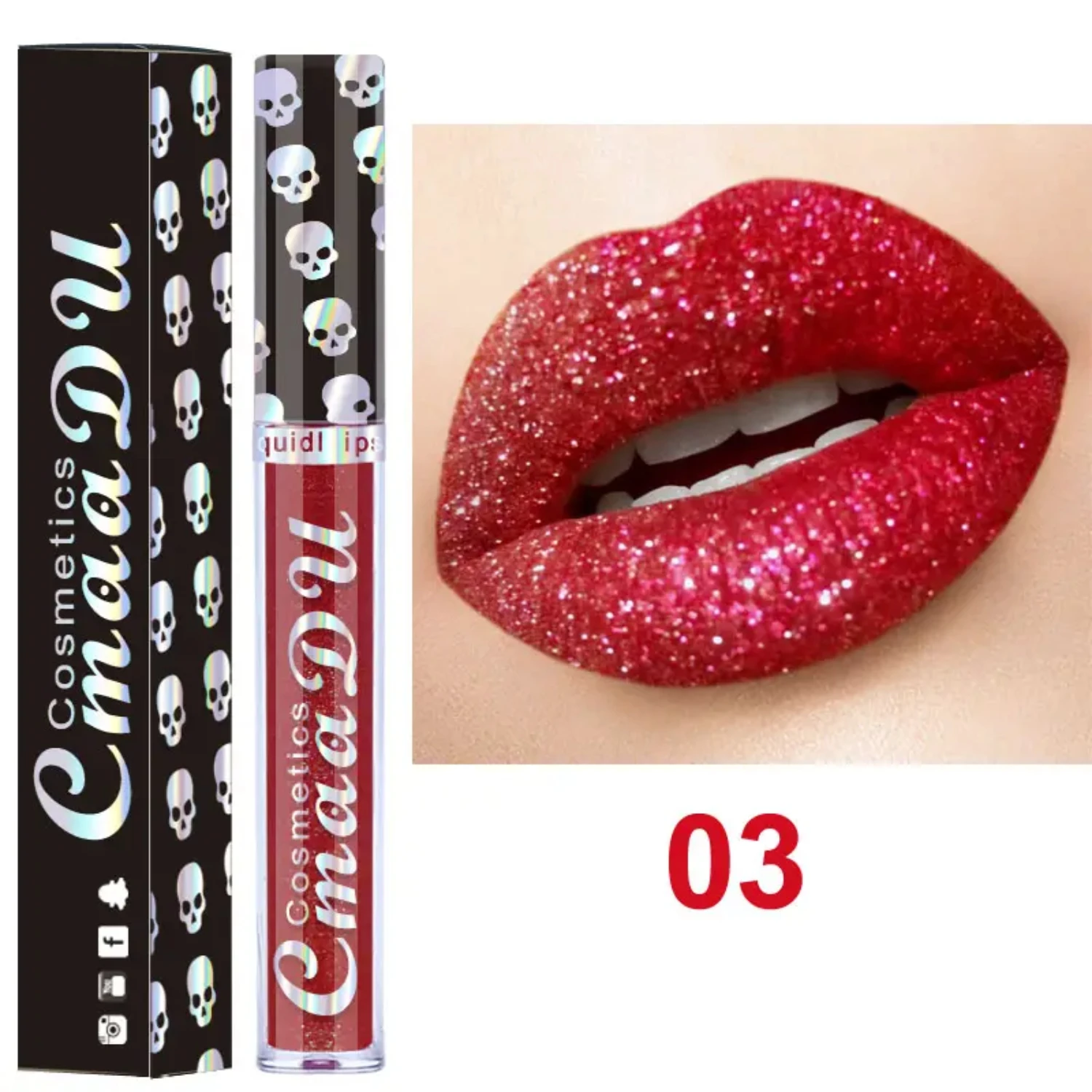 Rossetto lucidalabbra impermeabile scintillante CmaaDu Diamond Illusion - Rossetto liquido glitterato a lunga durata per il trucco