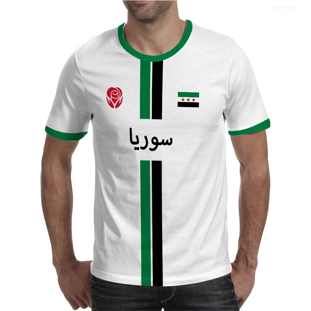 Syria National Football Jersey Short Sleeve Soccer Shirt Syrian Flag Map Print Crew Neck Unisex Breathable Sports Training Tops