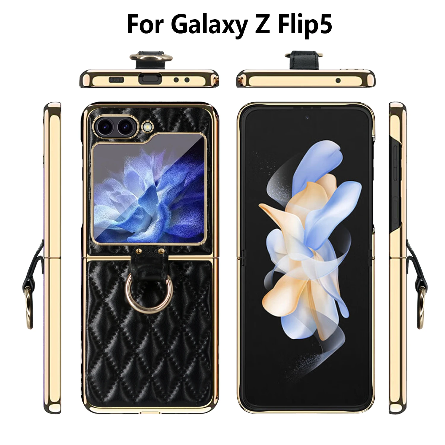 VIETAO luxury Z Flip 6 Ring Case, Electroplate PU leather Mobile Phone Cases With Finger Ring For Samsung Galaxy z Flip 6, white