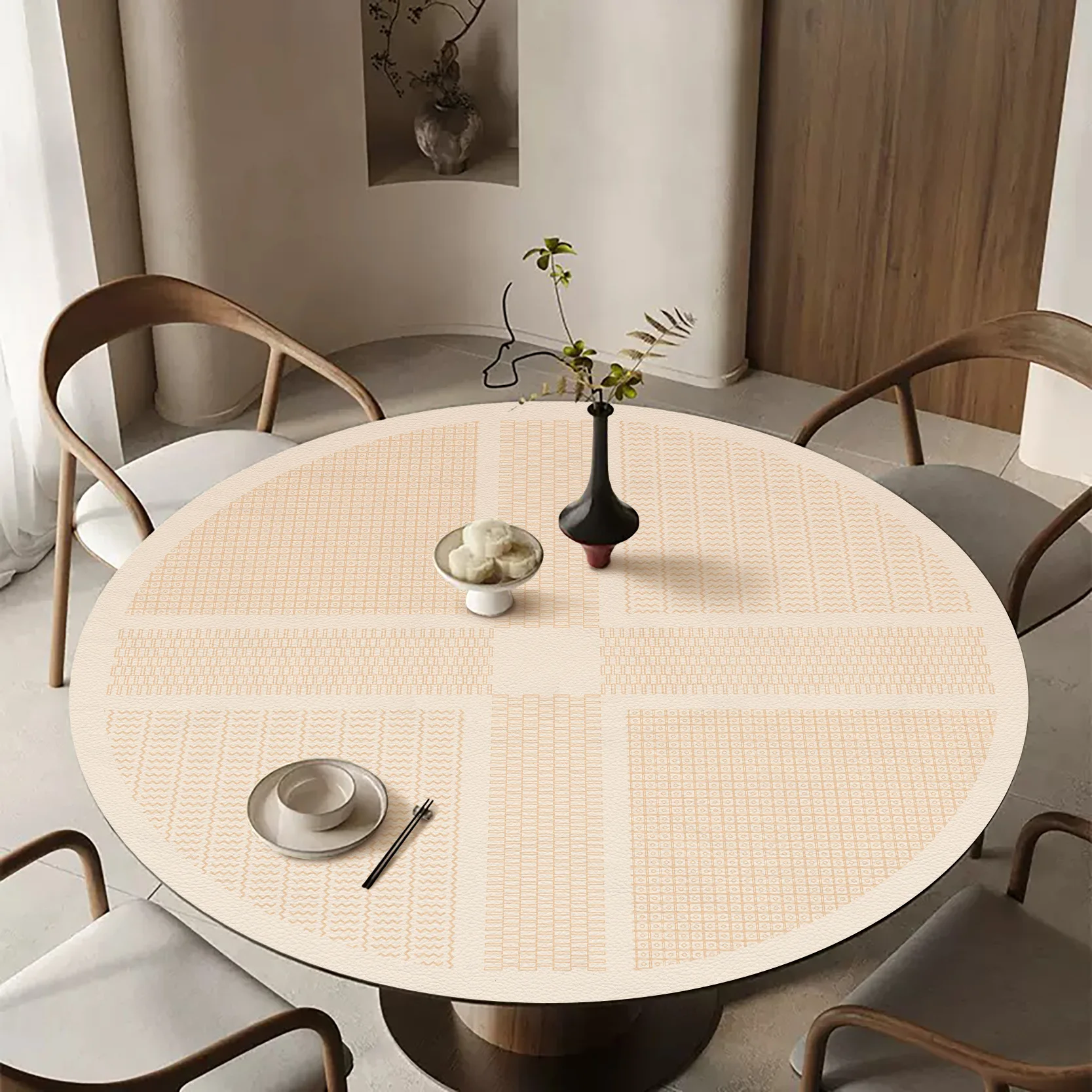 INS Nordic Round Tablecloth Oil-proof Print PVC Leather Table Cloth Outdoor Mat Decoration Table Cover Round Leather Tablecloth