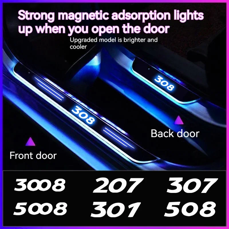 For Peugeot 208 308 408 508 301 206 207 307 2008 3008 RCZ Car Wireless LED Welcome Pedal Threshold Light passage Atmosphere lamp