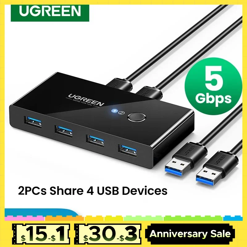 UGREEN USB مفتاح ماكينة افتراضية معتمدة على النواة USB 3.0 2.0 الجلاد مفتاح ماكينة افتراضية معتمدة على النواة ل Windows10 الكمبيوتر لوحة المفاتيح ماوس الطابعة 2 قطعة تقاسم 4 أجهزة USB التبديل