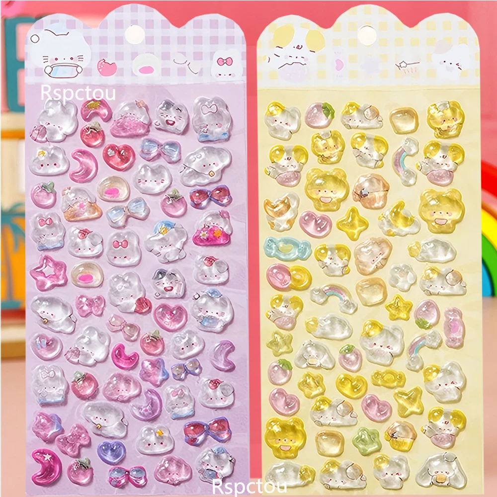 6 stuks grappige schattige dieren cartoon 3D reliëf kristalstickers DIY laptop telefoon waterfles creatieve driedimensionale stickers speelgoed