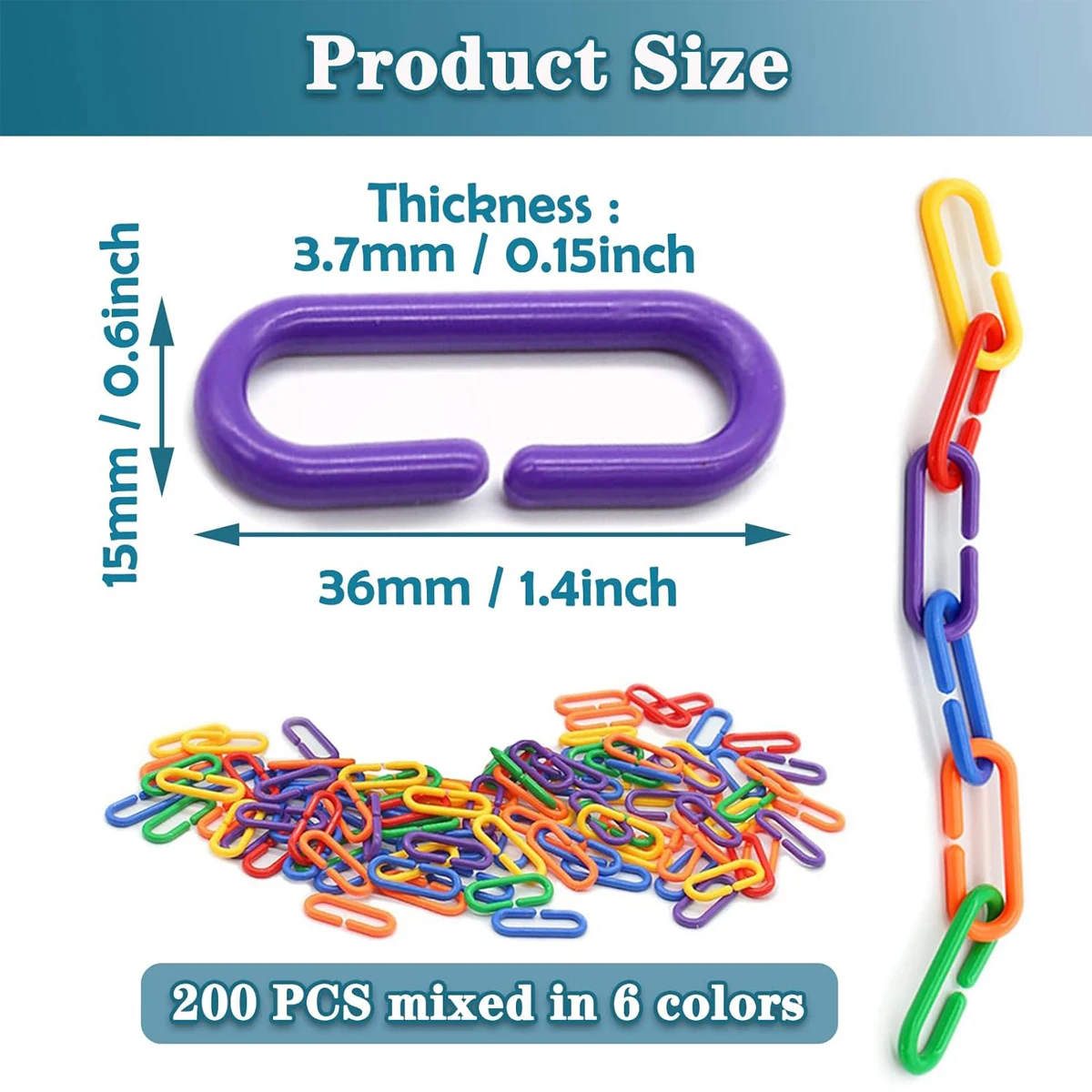 100PCS Rainbow C-Clips Plastic Chain Links Suitable for Sugar Glider, Rat, Parrot, Bird Swing & Climbing Chain Cage Toy Clips