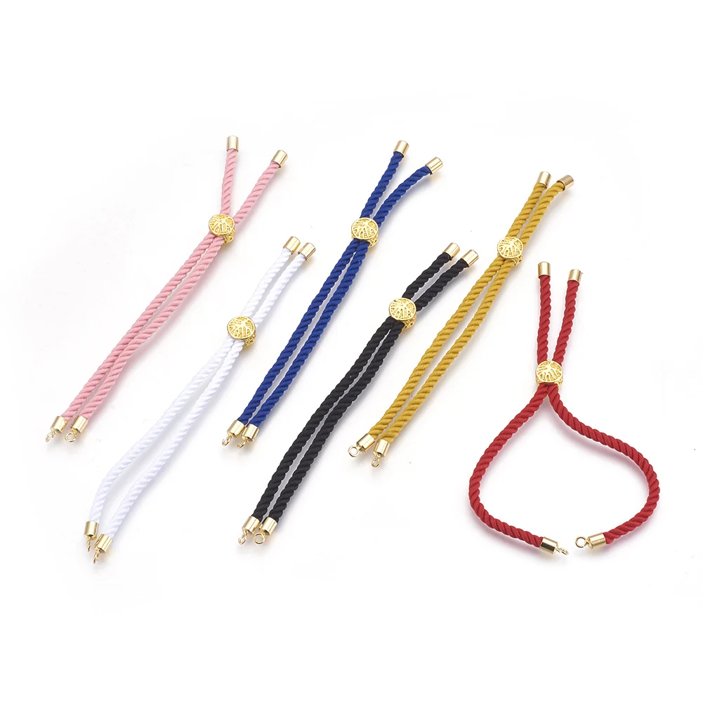 10Pcs Adjustable Cotton Cord Slider Bracelet 18K Gold Plated Beads Charms Links Rope For DIY Friendship Bracelets Jewelry Making