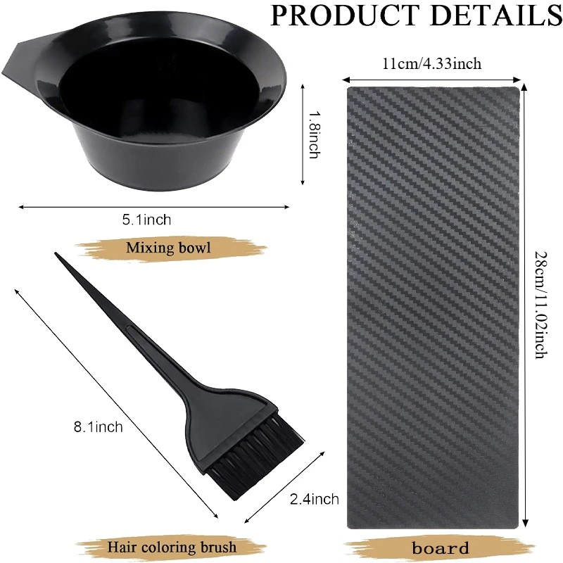 Professional Hair Dye 3Pcs Set with Mixing Bowl