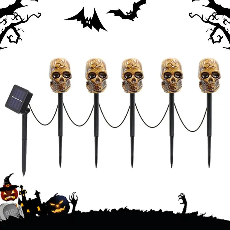 

Skull Solar Pathway Lights 5Pcs Waterproof Pathway Stake Lights Solar Powered Landscape Lighting For Yard Path Walkway Driveway