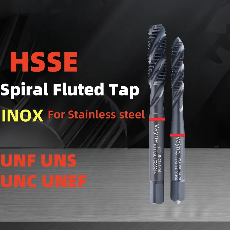 1pcs HSSE INOX American Fine Spiral Fluted Tap UNC UNF UNS UNEF 1-64 4-48 2-56 12-32 3/16 5/16 3/8 Machine With Red Ring