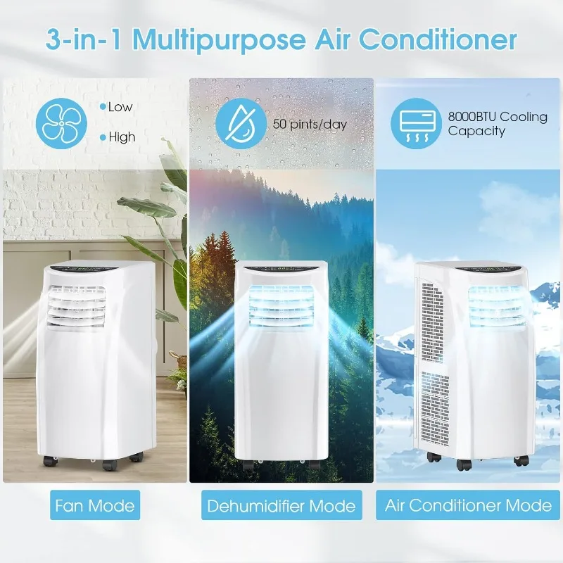 Remote Control Dehumidifier Function Window Wall Mou EP24619US 8000 BTU Air Conditioner Unit spaces up to 230 Sq.Ft