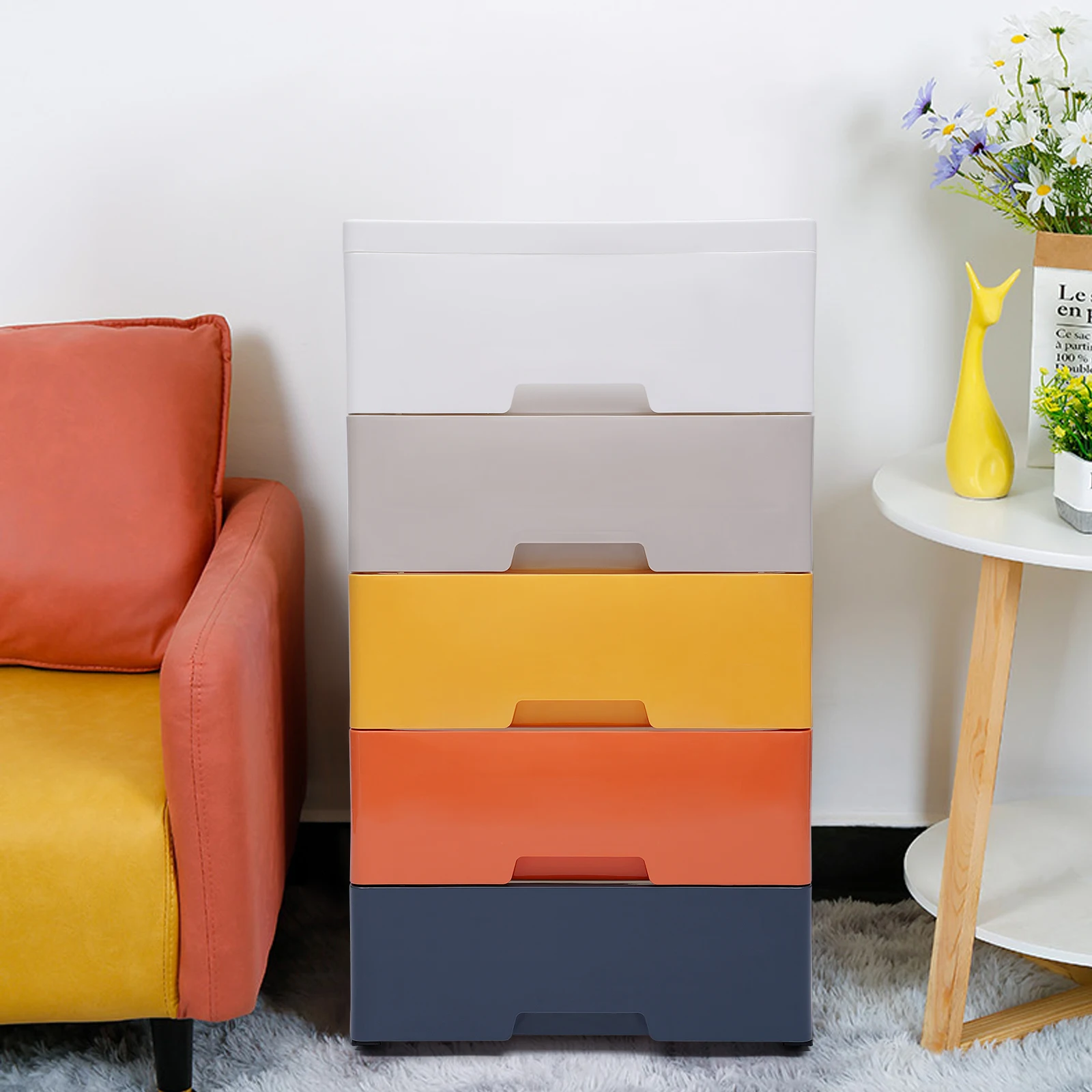 Plastic Drawers Dresser Storage Cabinet, 5 Drawer Stackable Vertical Clothes Storage Tower