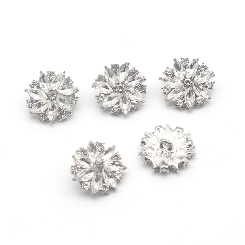 New 5Pcs 19MM Metal Shiny Crystal Rhinestone Round Flower Buckle Button Hand Sewing DIY Big Clothes Decoration Accessories