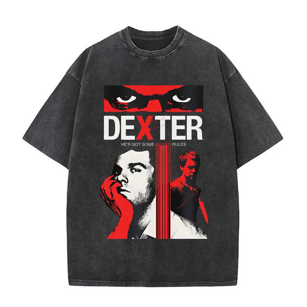 Funny Dexter Morgan Vintage Washed T-shirt Men Women Fashion High Quality Cotton T Shirts Men's Rock Gothic Oversized T-shirts