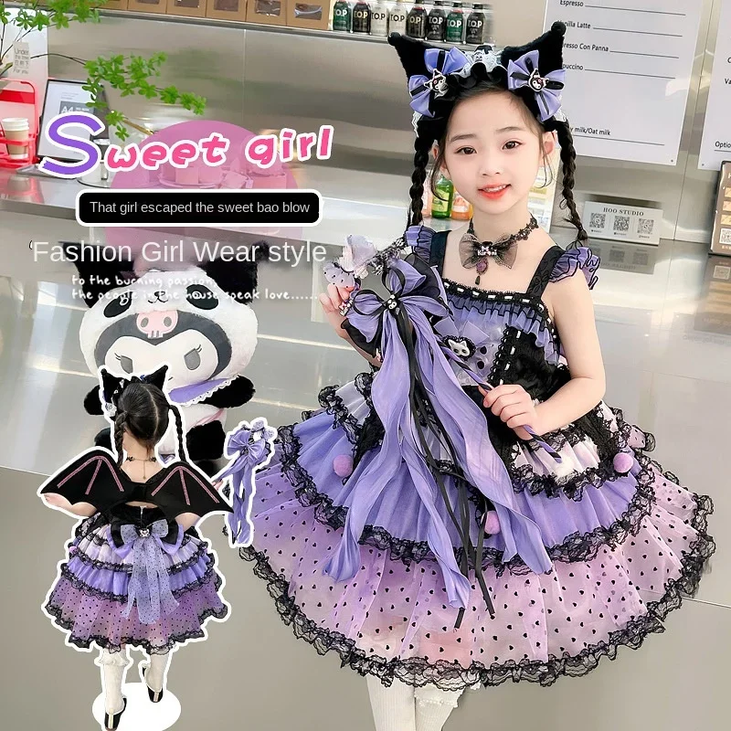 

Anime Sanrio Cosplay Princess Dress Kuromi Lolita New Halloween Children's Costume Dresses Puffy Skirt Suit Cute Girl Dress Gift