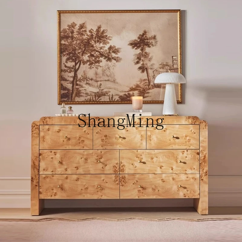 

SM solid wood chest of drawers log style old bed side drawer vintage style pastoral entrance storage cabinet