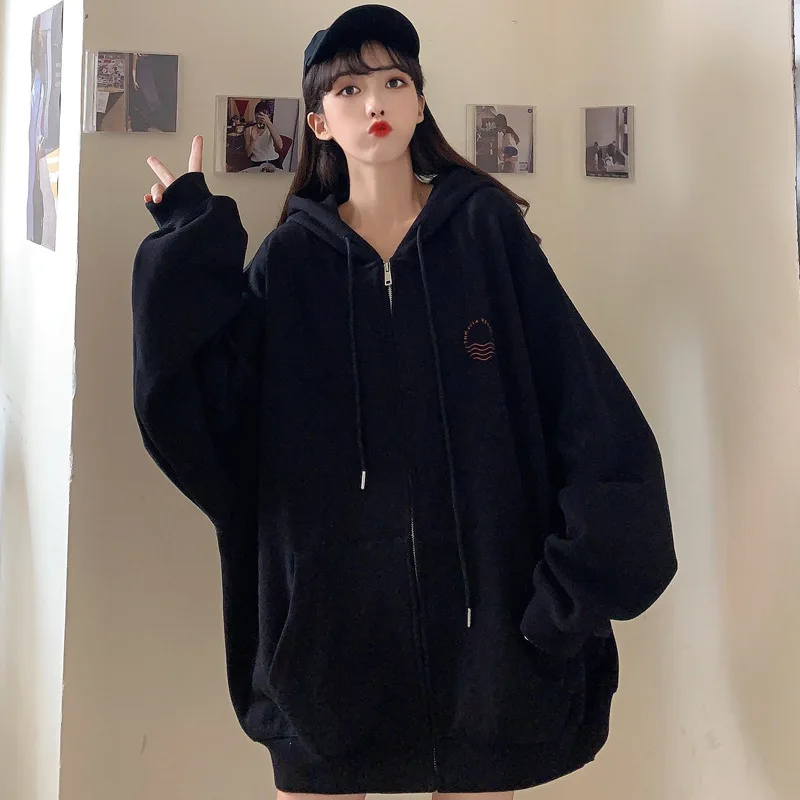 Oversized Hoodie Loose Zip-up Jacket 2022 Sweet Korean Autumn Candy Color Loose Hoodies Womens Clothing Y2k Streetwear