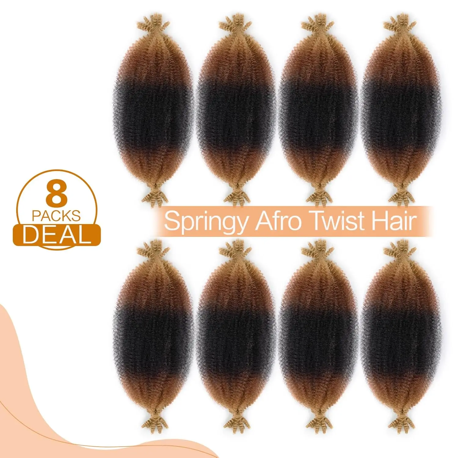 Pelo trenzado Afro elástico, pelo trenzado sintético ombré Marley Twist de tres tonos, pelo trenzado ombré torcido Up Spingy Afro Twist