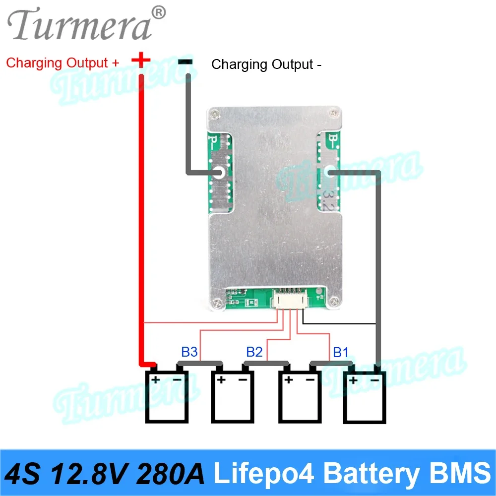 Turmera 4S 12.8V 280A Balance Lifepo4 Battery BMS Balance Protected Board for 3.2V 100Ah 200Ah 280Ah 320Ah Lifepo4 Batteries Use