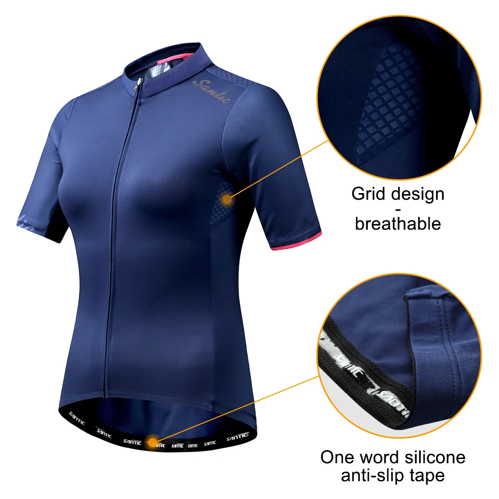 Santic Cycling Jersey Women Short Sleeve Road Bike Jersey Anti-slip Powerband Breathable Quick-Dry Tops Shirts K9L2082N