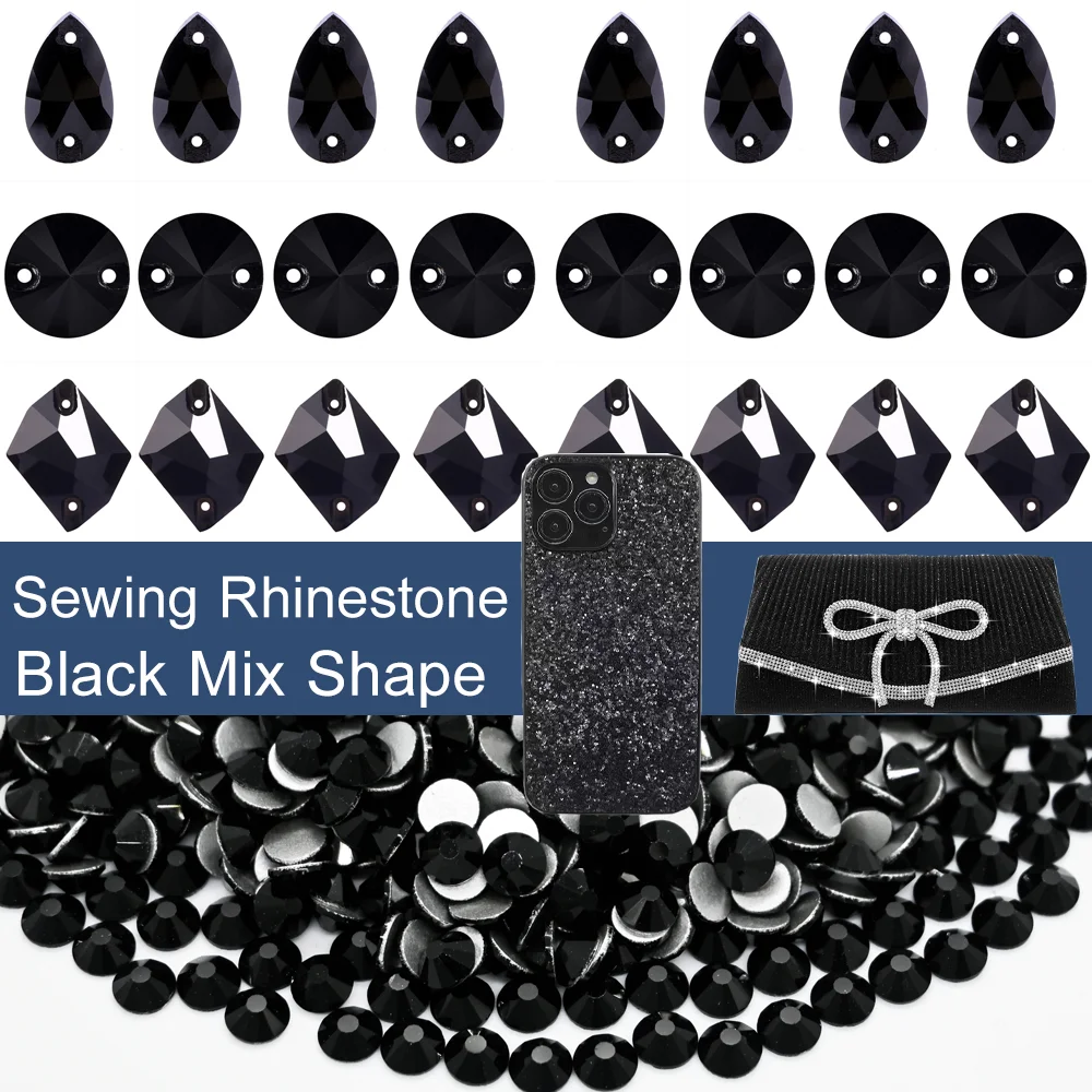 

Black Color All Shape Sew On Rhinestones Glass Flatback Crystal бусины для рукоделия Sewing Stones Strass