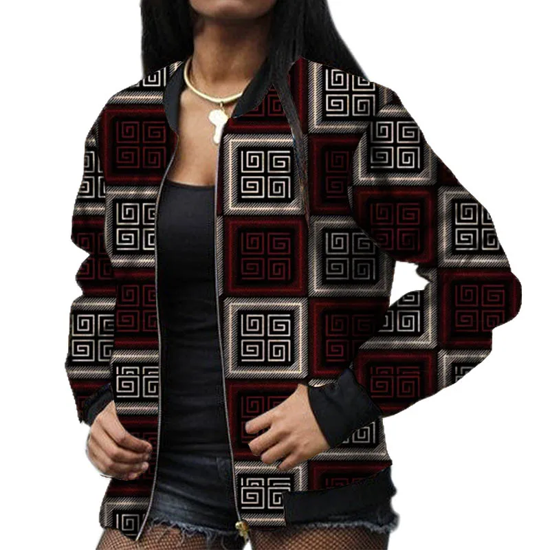 Elegant Colorful Print Women Bomber Jackets African Street Style Short Coat Female Ankara Outfits Customized