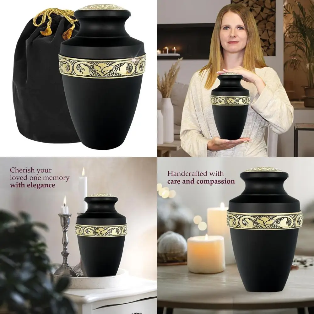 

Elegant Grecian Black & Gold Cremation Urn for Adult Ashes, Suitable for Men & Women
