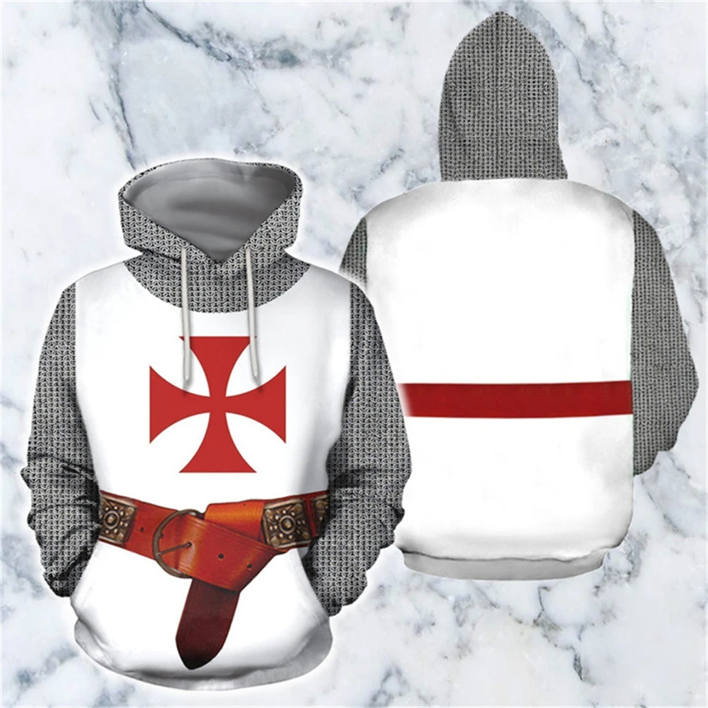 

Vintage Street Cosplay Clothing Templar Knight 3d Print Boys Kids Funny Hooded Sweatshirts Ropa Hombre Long Sleeve Pullovers