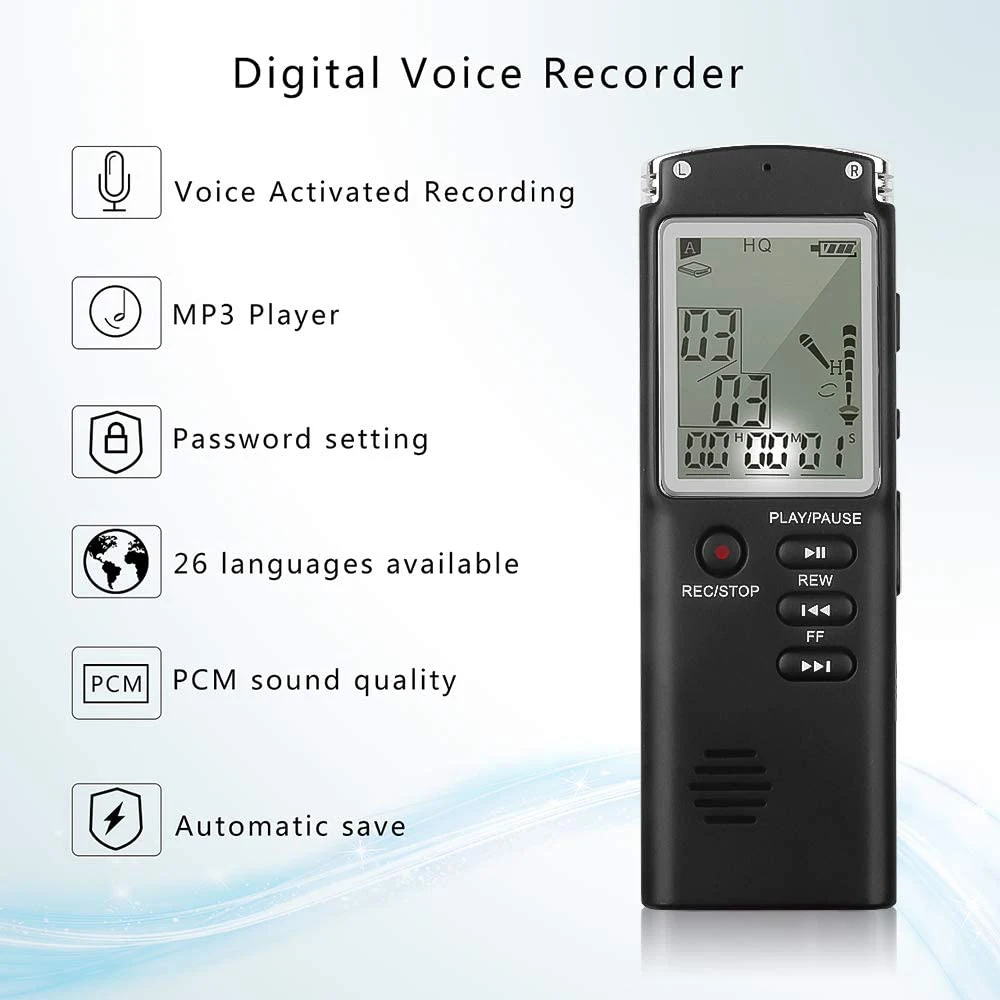 4GB Memory Digital Voice Activated Recorder 18 Ours Sound Audio Recorder Recording Device Playback,MP3 Player,Variable USB PQ146