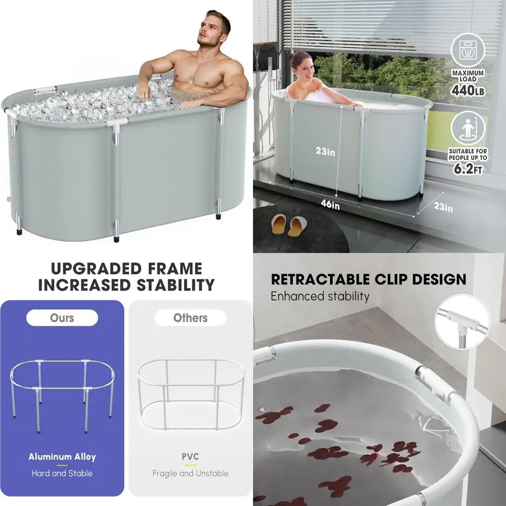 

Ванна для ледяной ванны, 129 галлонов, портативная ванна с холодной водой для взрослых, для горячих и холодных ванн, для использования в помещении и на открытом воздухе (серая)