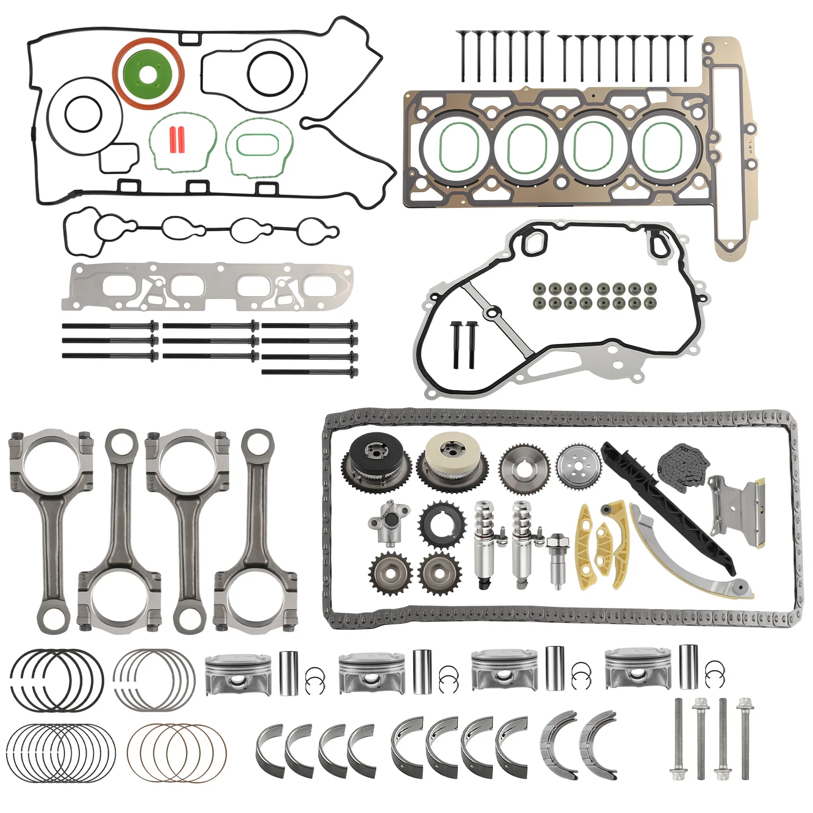 Engine Overhaul Rebuild Kit for Chevrolet GMC Buick 2.4L + Rods Timing Chain Kit