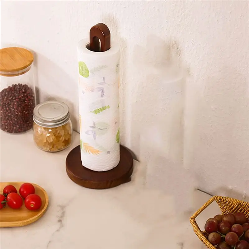 

Держатель для бумажных полотенец A24F из дерева, подставка для кухонных рулонов, подставка для хранения бумажной и пластиковой пленки