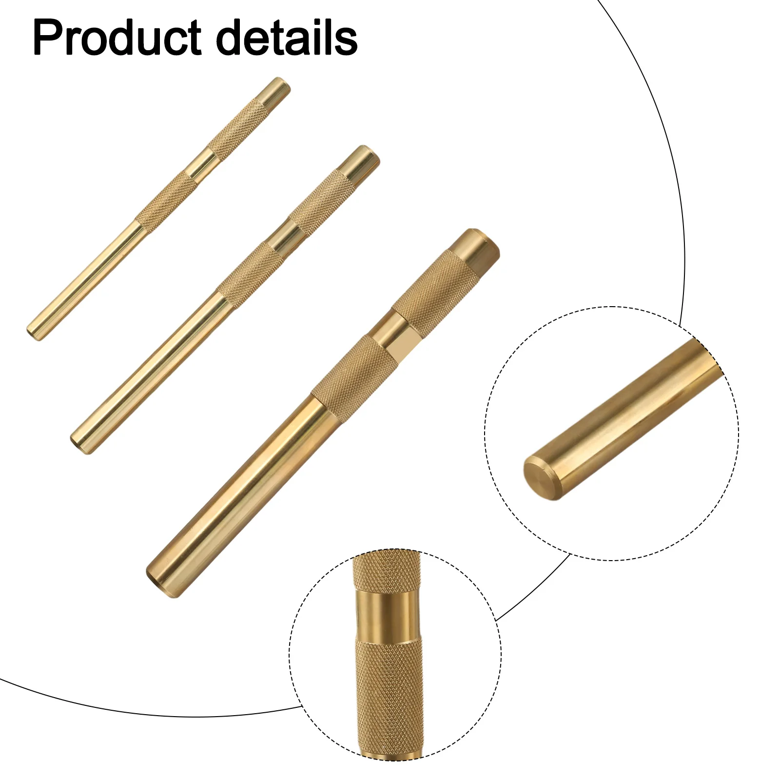 3pcs Brass Drift Punch Set 3/4 1/2 3/8 Inch Hand Tool Punches Tools With Knurled For Home Use Woodwork Manufacturing Auto Repair