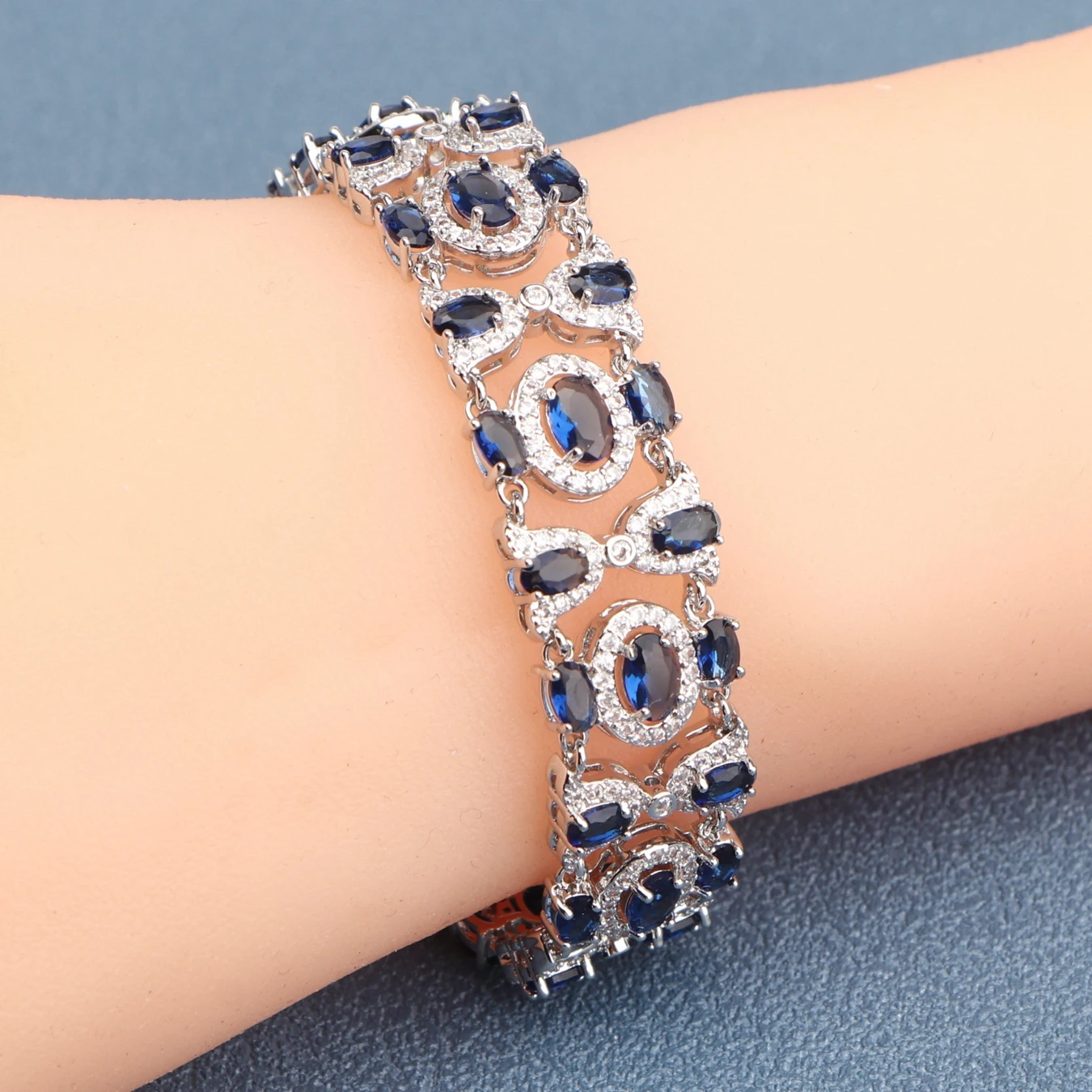 

925 Silver Charm Blue Cubic Zircon Bracelets For Women Wedding Jewelry 18+2CM Length