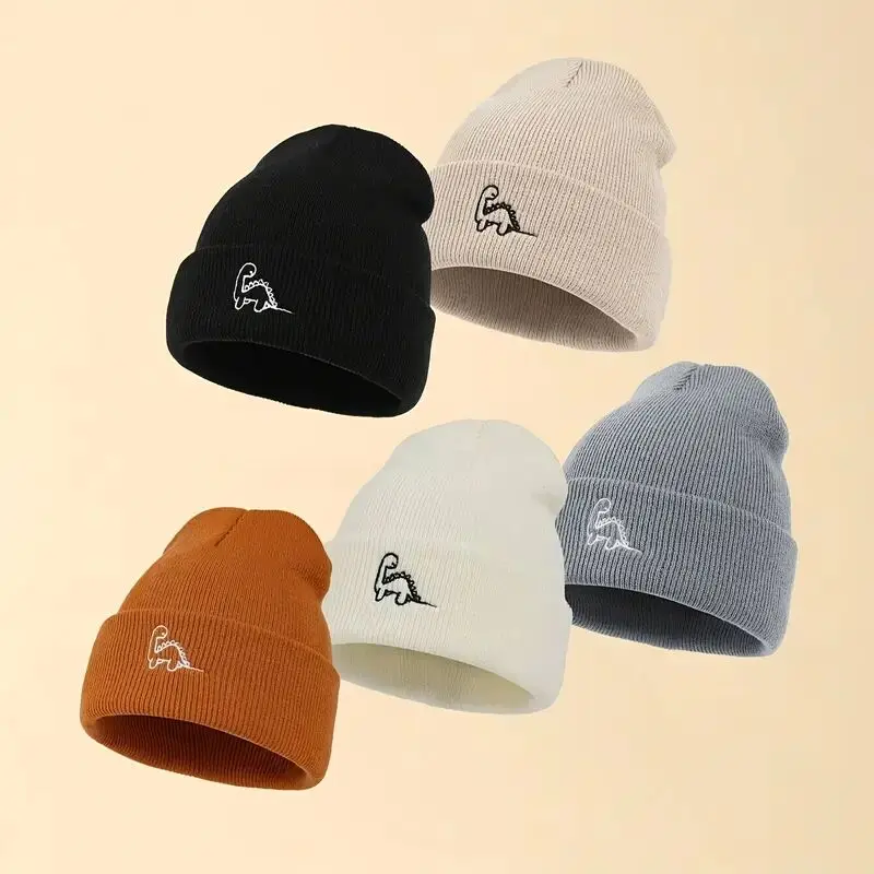 

1 pc / 5 pcs Winter Children's Embroidered Dinosaur Knitted Cap for Autumn Boys and Girls Baby Hat for Outdoor Travel and Leisur