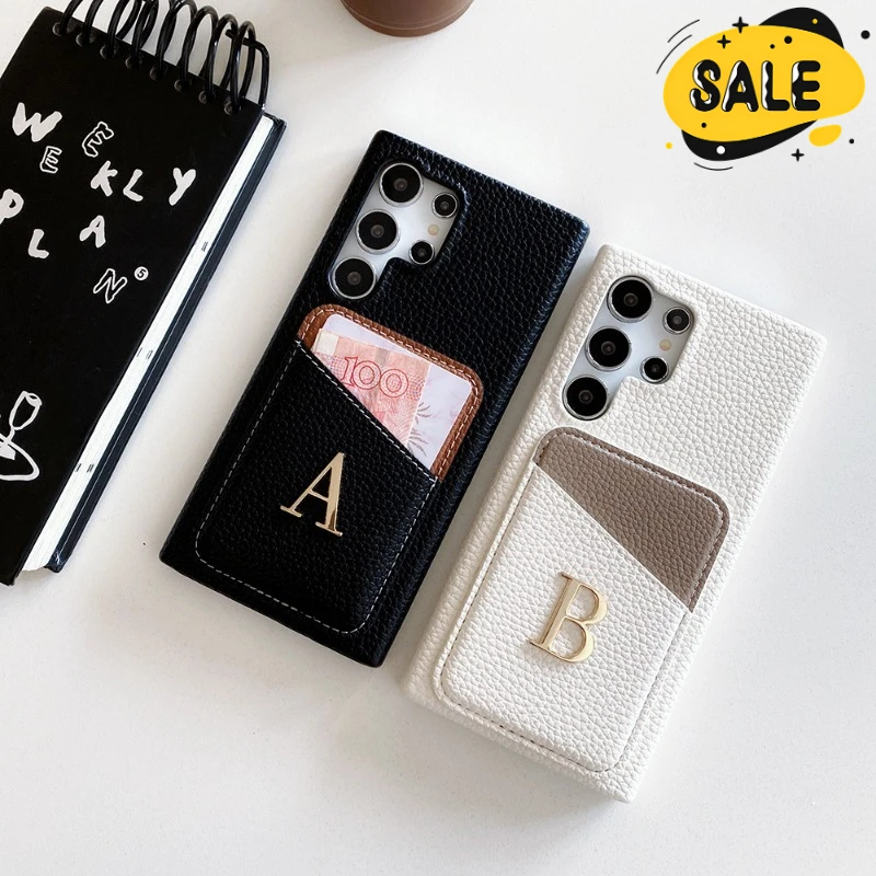 

Customized Name Initials Letter Cardholder Phone Case for Samsung S24/23/22 Ultra Plus A35 A34 A55 A54 Fashion Protector Cover