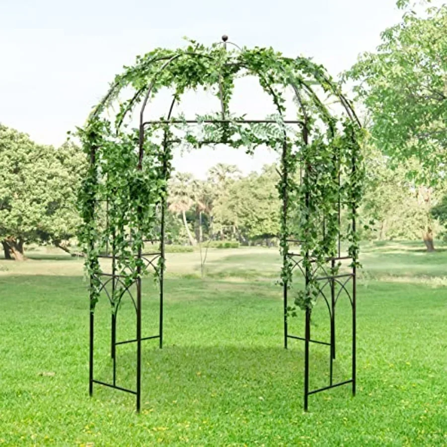 Garden Arches Arbors Birdcage Shape, 8.4' H x 7' W Metal Pergola Pavilion with 16 Ground Stakes, French Arch Trellis for Weddin