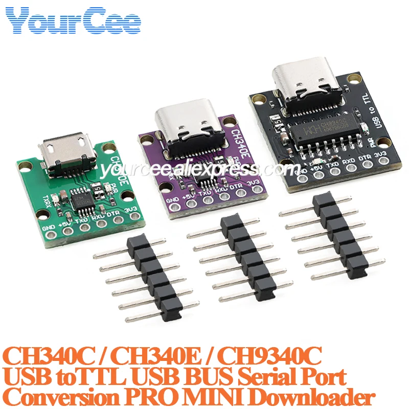 5pcs/1pc CH340E CH340C CH9340C USB to TTL Convertor Board USB bus serial conversion module PRO MINI downloader TYPE-C Micro