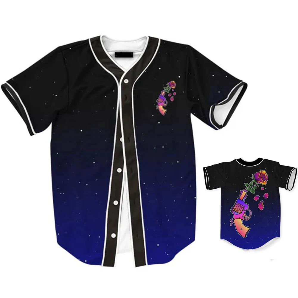 Skull Harajuku Hip Hop High Street Baseball Shirt Gradient Starry Sky 3d Hd Printed Short Sleeve Top MB27