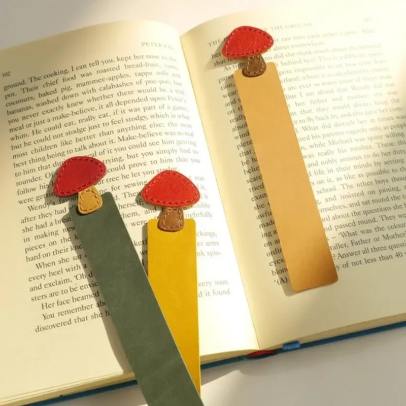 Cute Mushroom Shaped Bookmark Personalized Mushroom Head Leather Bookmark Student Reading Tag Label