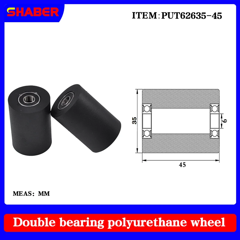 

【SHABER】Double bearing polyurethane rubber sleeve PUT62635-45 conveyor belt rubber wrap bearing wheel guide wheel