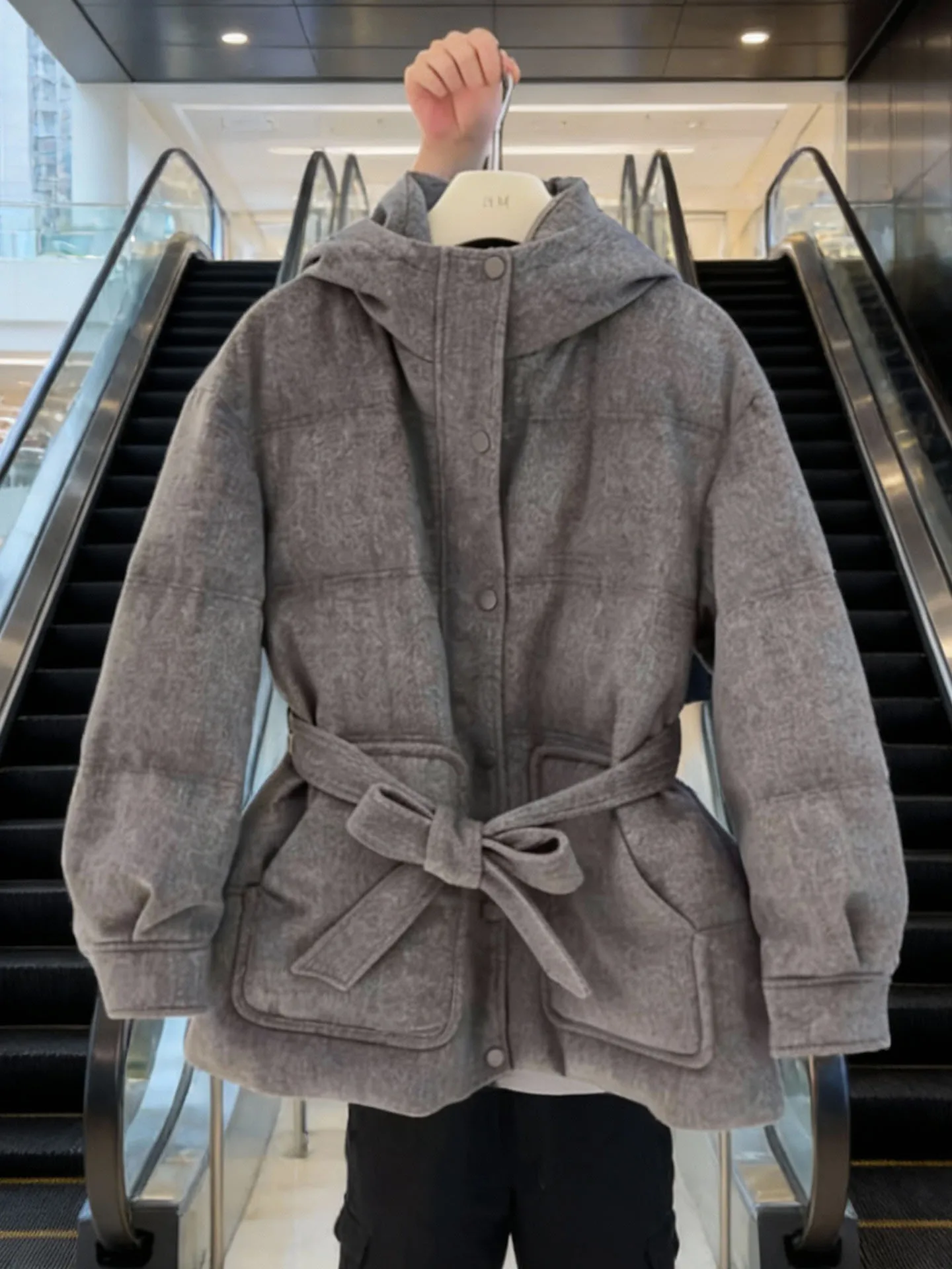 

Женская пуховая куртка средней длины с капюшоном Ele ey, теплая верхняя одежда для похудения, повседневная одежда из полиэфирного волокна