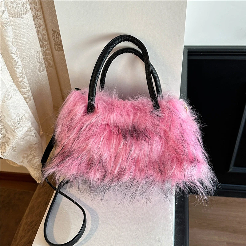 Bright Green Long‑hair Faux Fur Handbag Fluffy Plush Top‑handle Bag Detachable Strap Crossbody Shoulder Bag Fashion Daily Purse