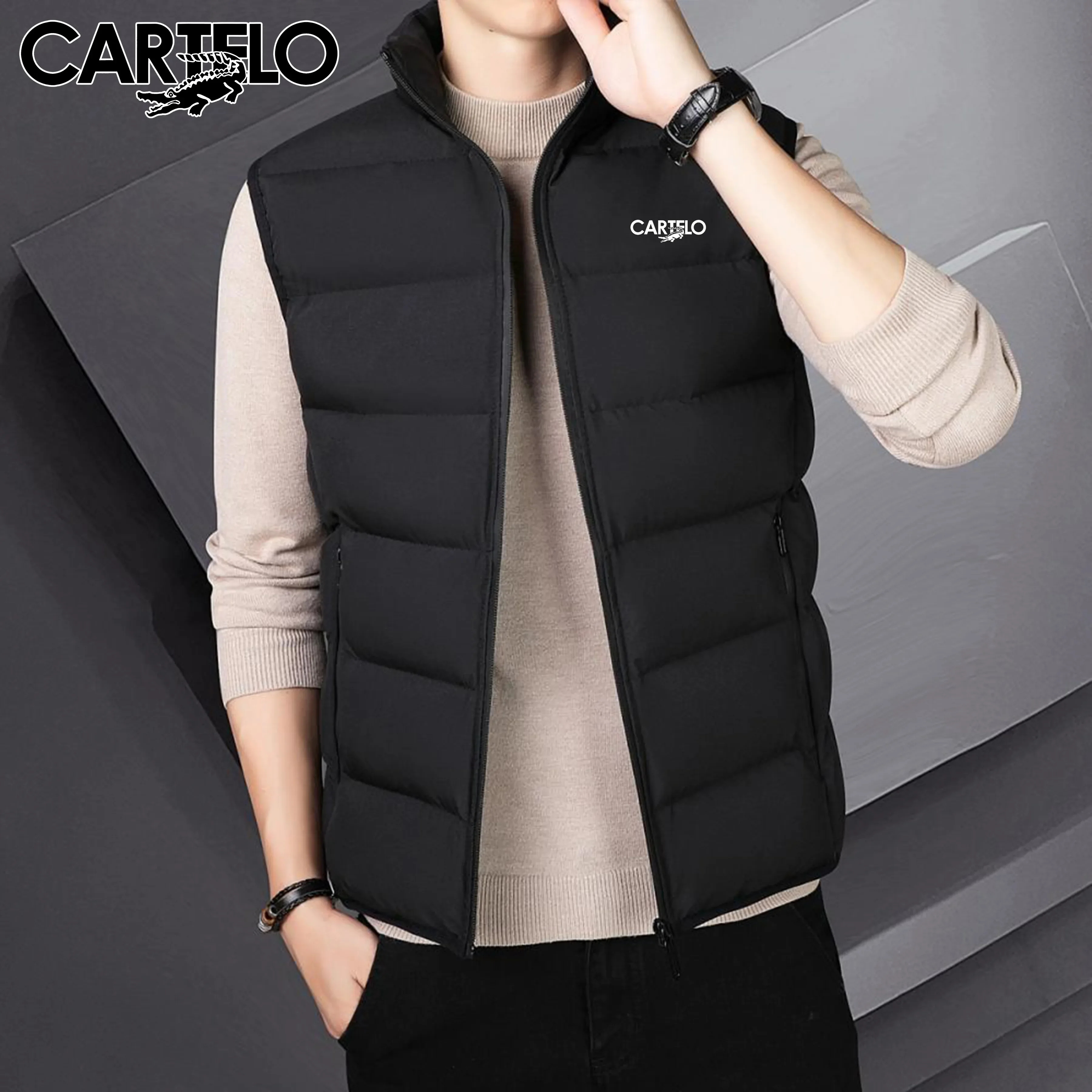 

Повседневный стиль, мужской пуховый хлопковый жилет без рукавов с воротником-стойкой, осенне-зимняя модная верхняя одежда, теплый жилет с v-образным вырезом для мужчин