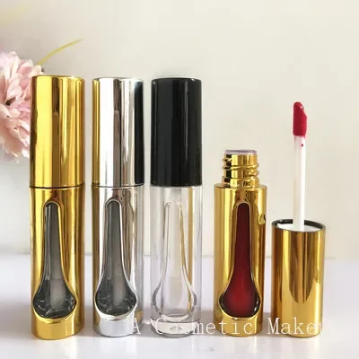 

high-end lip glaze bottle lip gloss empty bottle 3ML round overall electroplating gold and silver hollow personalized lip tube