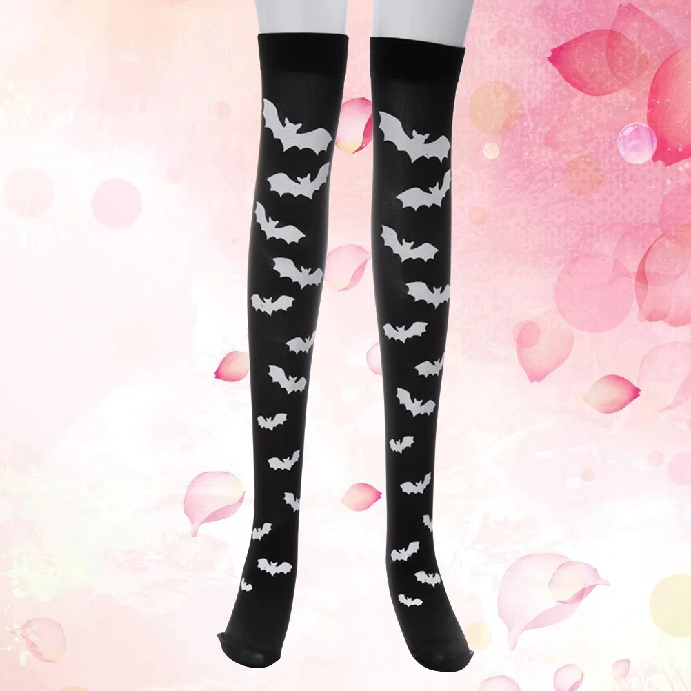 Black Socks Bat Knee for Girls Halloween Role Play Stocking Prom Props Long over Dress Bats High Make up