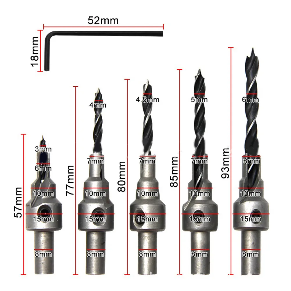 5pcs Three Pointed Woodworking Counterbore Drill Bits 36mm Screw Chamfering for Precise Countersink in Wood and Metal Materials